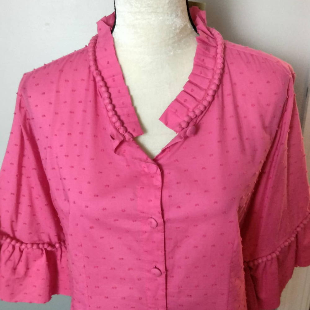 Women’s Pink Ruffled Sleeve Button-Front Top - Picture 2 of 7